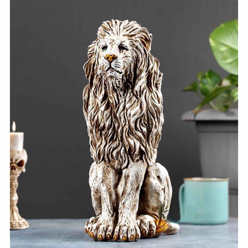 Majestic Sitting Lion Statue - Polyresin - Home Decor & Gift 