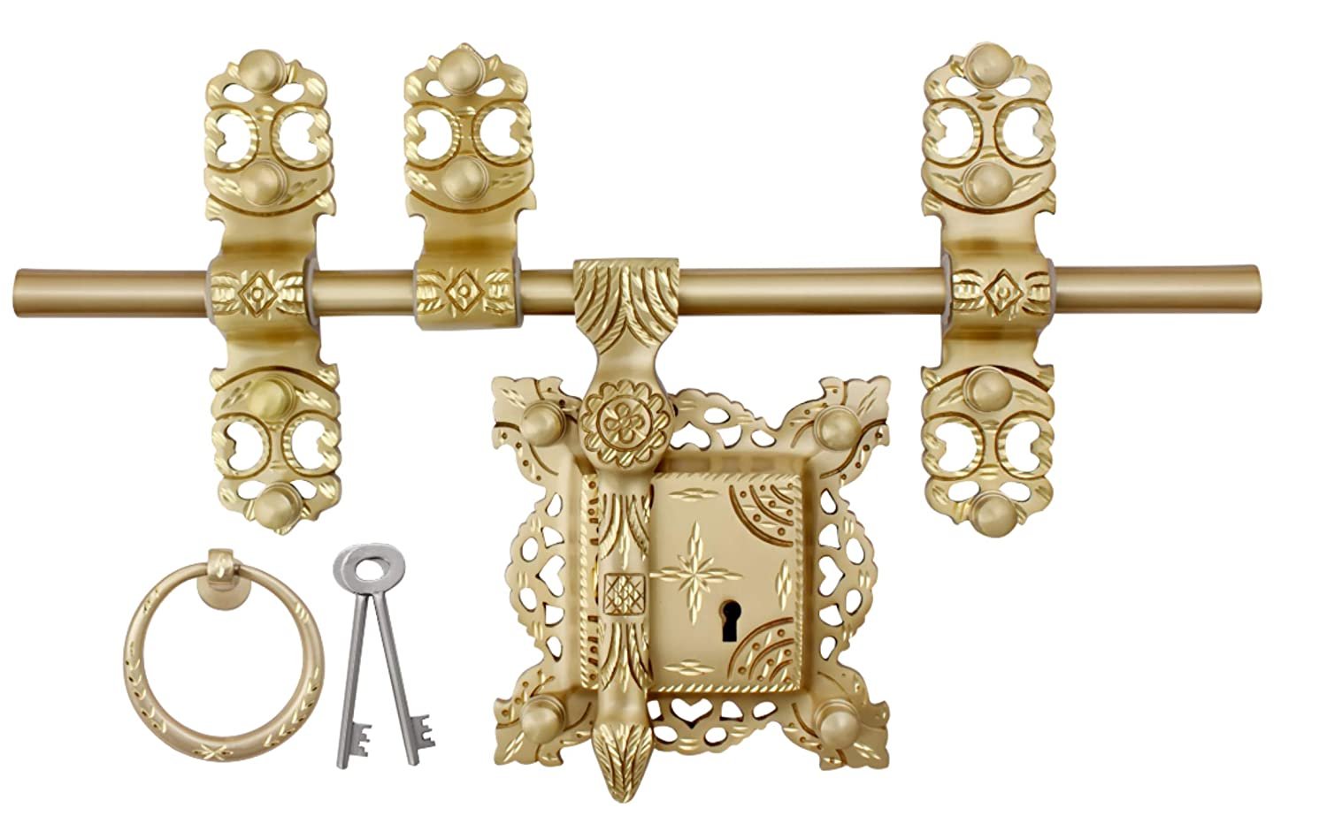 Mini Manichitratazhu Door Lock Set Without Head/Kerala Door Lock/ Brass Aldrop with Matte Finish 16 mm Thick and 12 Inch Wide Rod