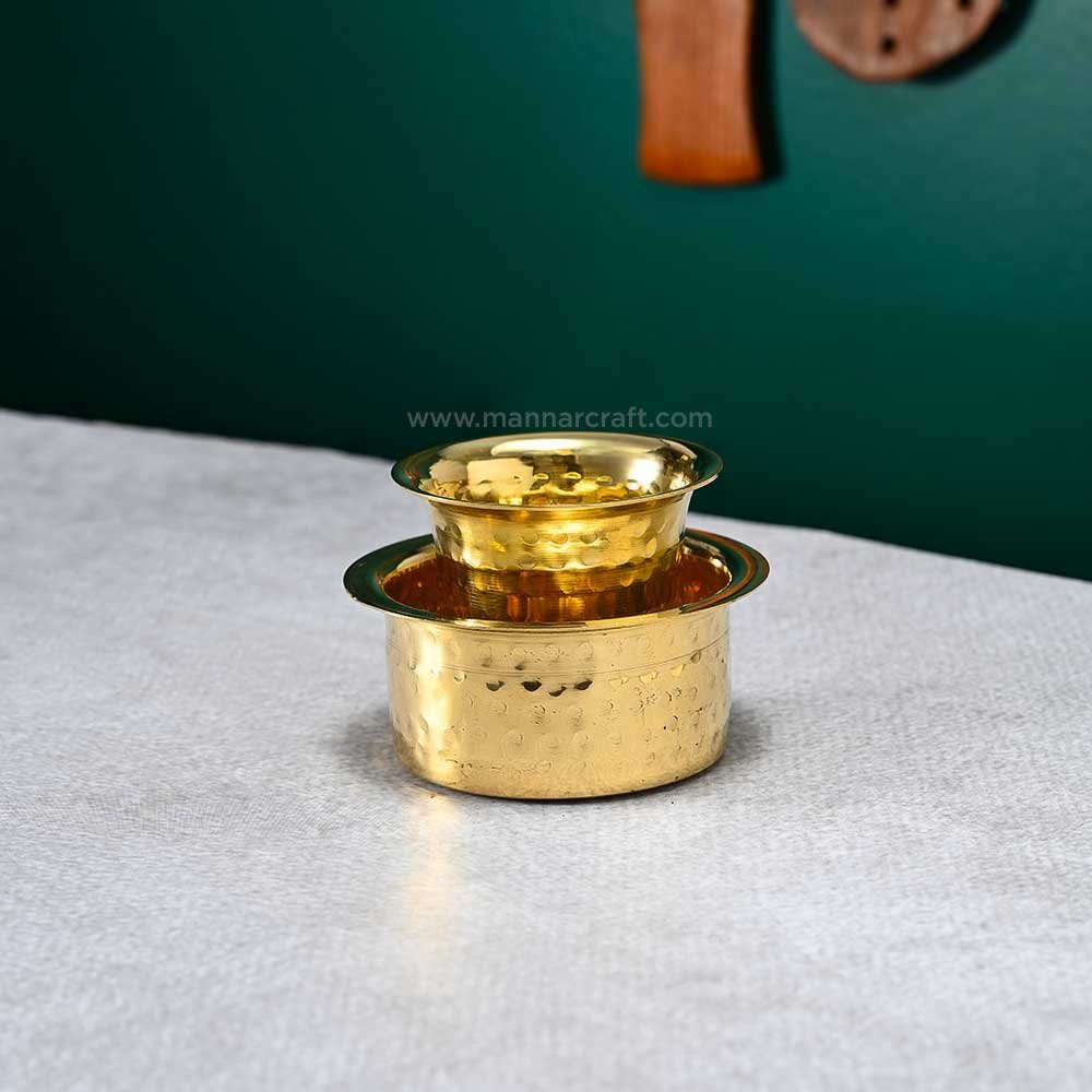 Hammered Brass Coffee Tumbler & Davara Set - Traditional Indian Handcrafted Design - 120 Ml Capacity 