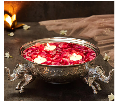 Mannar craft Silver Intricately Designed Uruli With Elephants