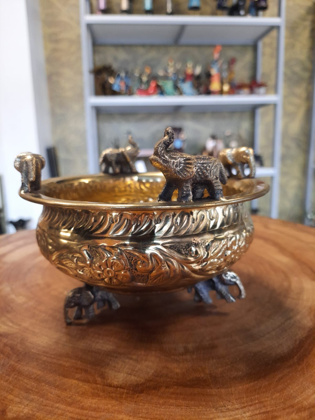 Bronze Decorative Uruli with elephant design-6 Inch