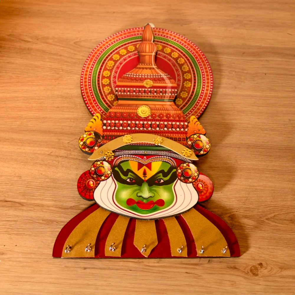 Kathakali Face Wall Key Holder - Hand-Crafted for Home & Office - 6 inch