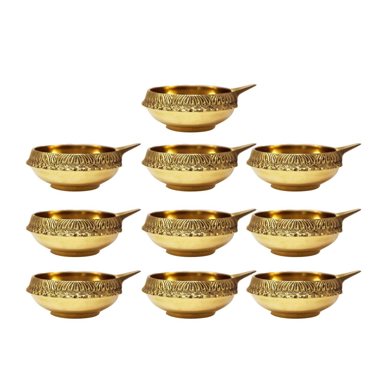 Handmade Brass Kuber Diya for Pooja | Set of 10 Heavy Base Oil Lamps for Aarti | Traditional Brass Pooja Lamps - 5.5 Cm