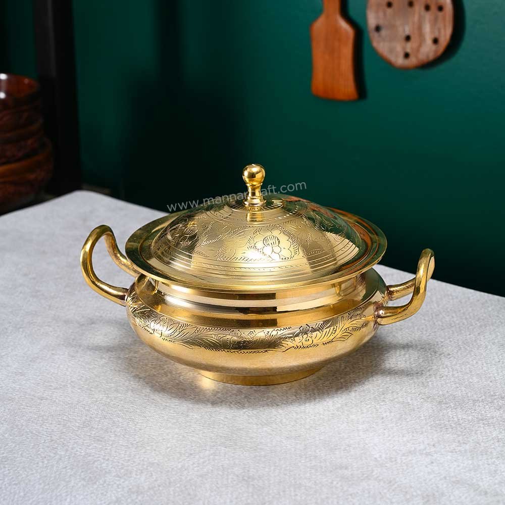Brass Mughlai Embossed Design Casserole with Lid – Elegant Traditional Serveware
