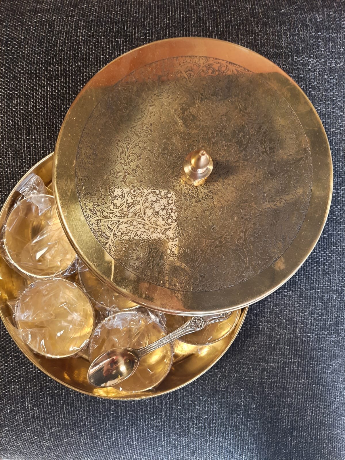 Mannar Craft Brass Handcrafted Special (Heavy) Masala Box With Embossed Lid- Diameter 7.25\