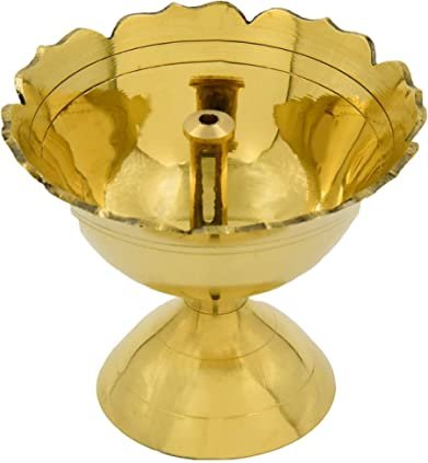 Brass Traditionally Designed Rounded Detachable Akhand Diya for Diwali and Pooja - Set of1 - Diameter 6 cm