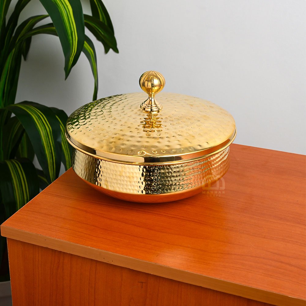 Pure Brass Lagan Handi with Tin Lining & Lid – 14 Inch, 10 Litre Traditional Heavy-Duty Brass Cookware for Rice, Veg & Non-Veg Cooking