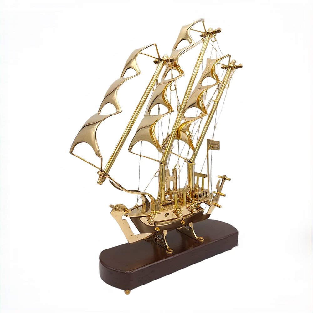 Elegant Brass Ship - Handcrafted Nautical Decor for Home & Office- medium