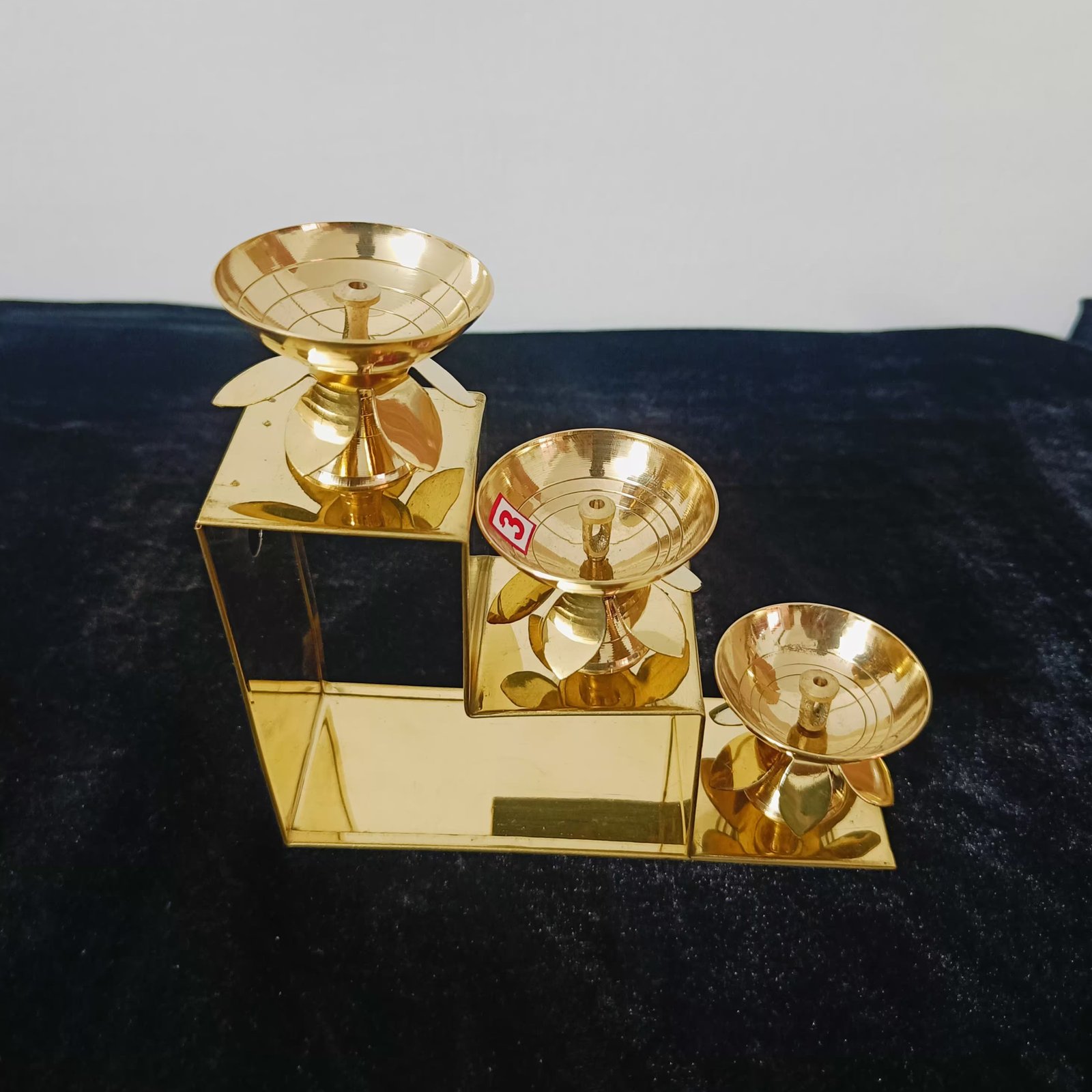 Traditional Brass 3 Step Diya for Pooja | Aarti Deepak Deepam Oil Lamp | Home Temple Pooja Article - 5.5 inch