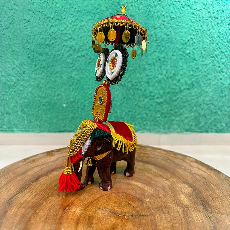 Kerala Handcrafted Wooden Elephant Pooram Festival Sculpture For Decor & Gifting - 4 inch