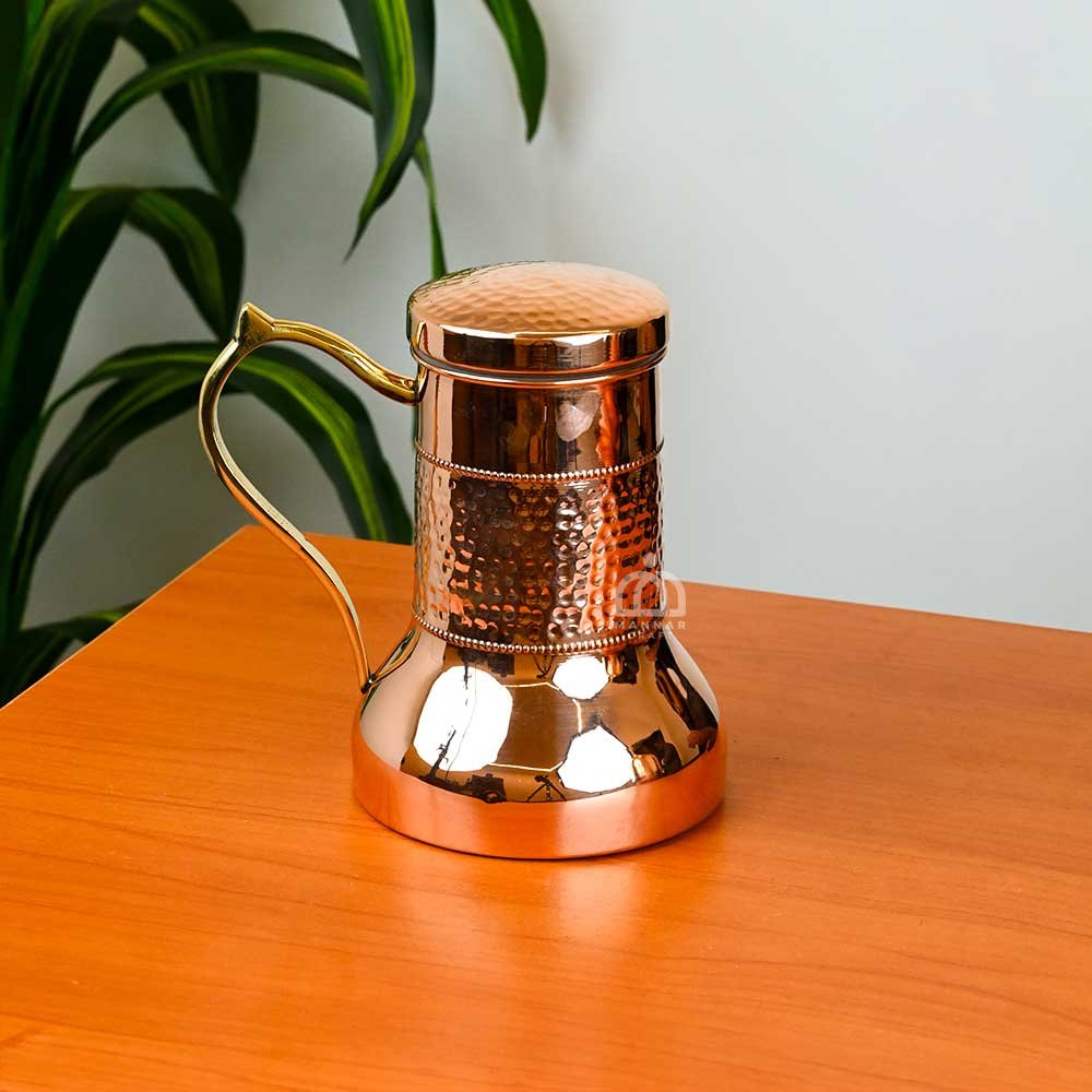 Pure Copper Hammered Jug – 7 Inch Water Pitcher with Handle | Traditional Ayurvedic Copper Jug for Drinking Water – Mannar Craft