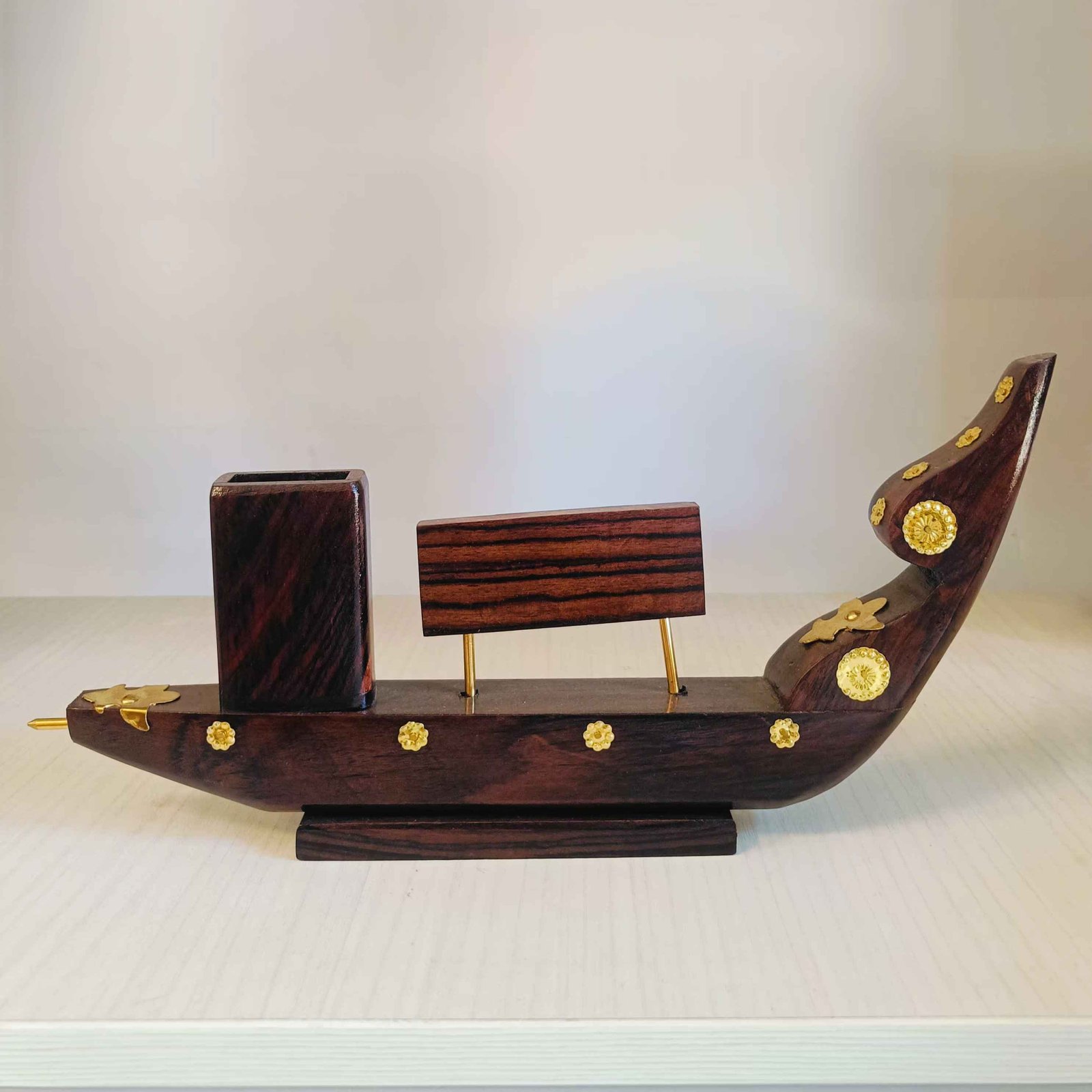 Handcrafted RoseWooden Kerala Traditional Boat with Pen Holder – Elegant Desk Décor
