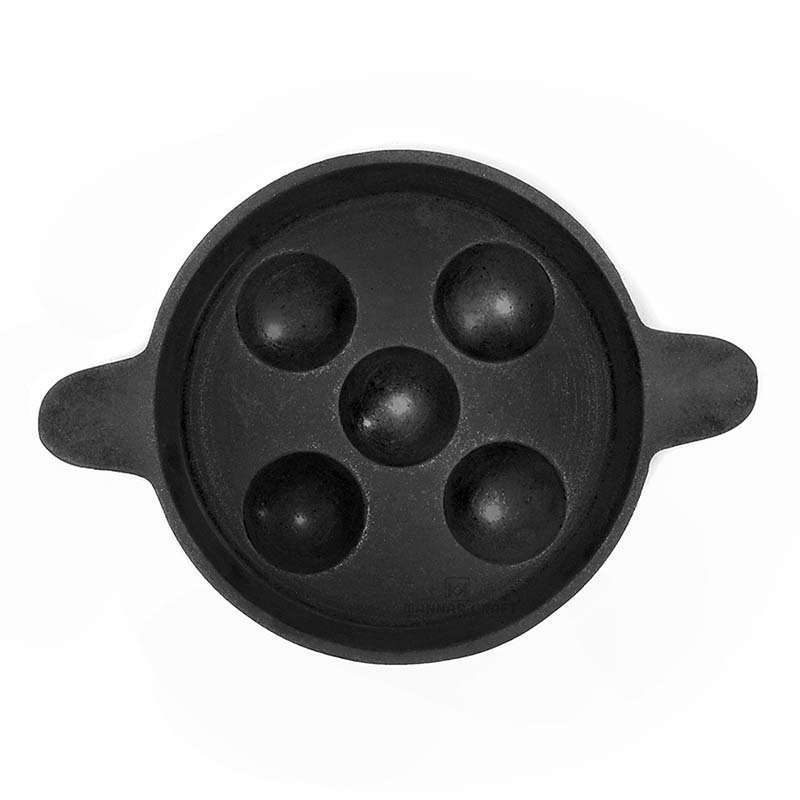 Cast Iron Paniyaram Pan/Unniyappam Pan (Non Flat Bottom) (5 Holes Seasoned)