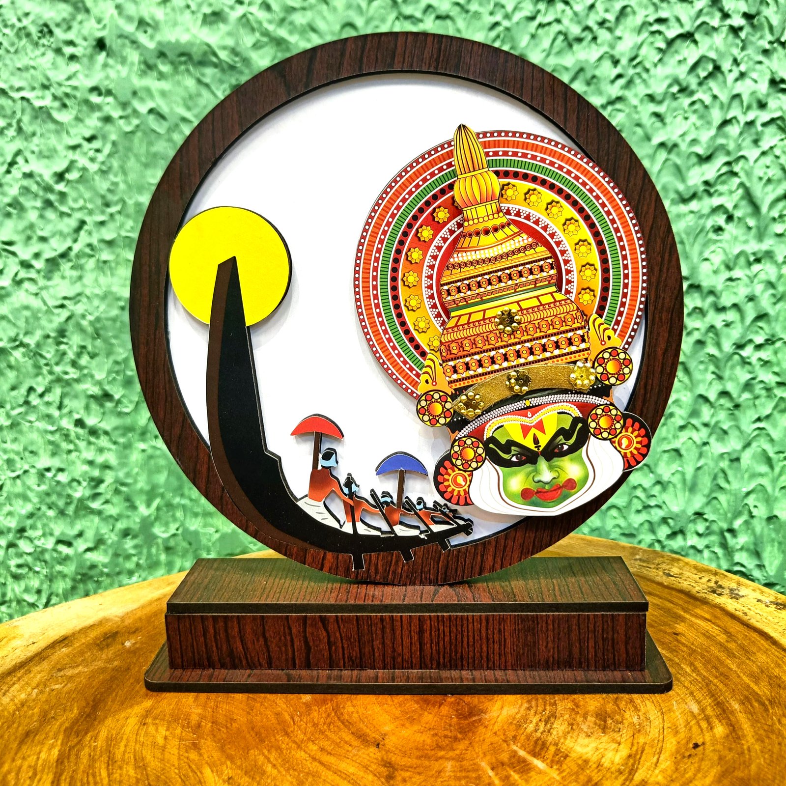 Eye-Catching MDF Table Decor with Printed Kathakali and Vallamkali Design - Unique Home Decor Piece - 8 inch