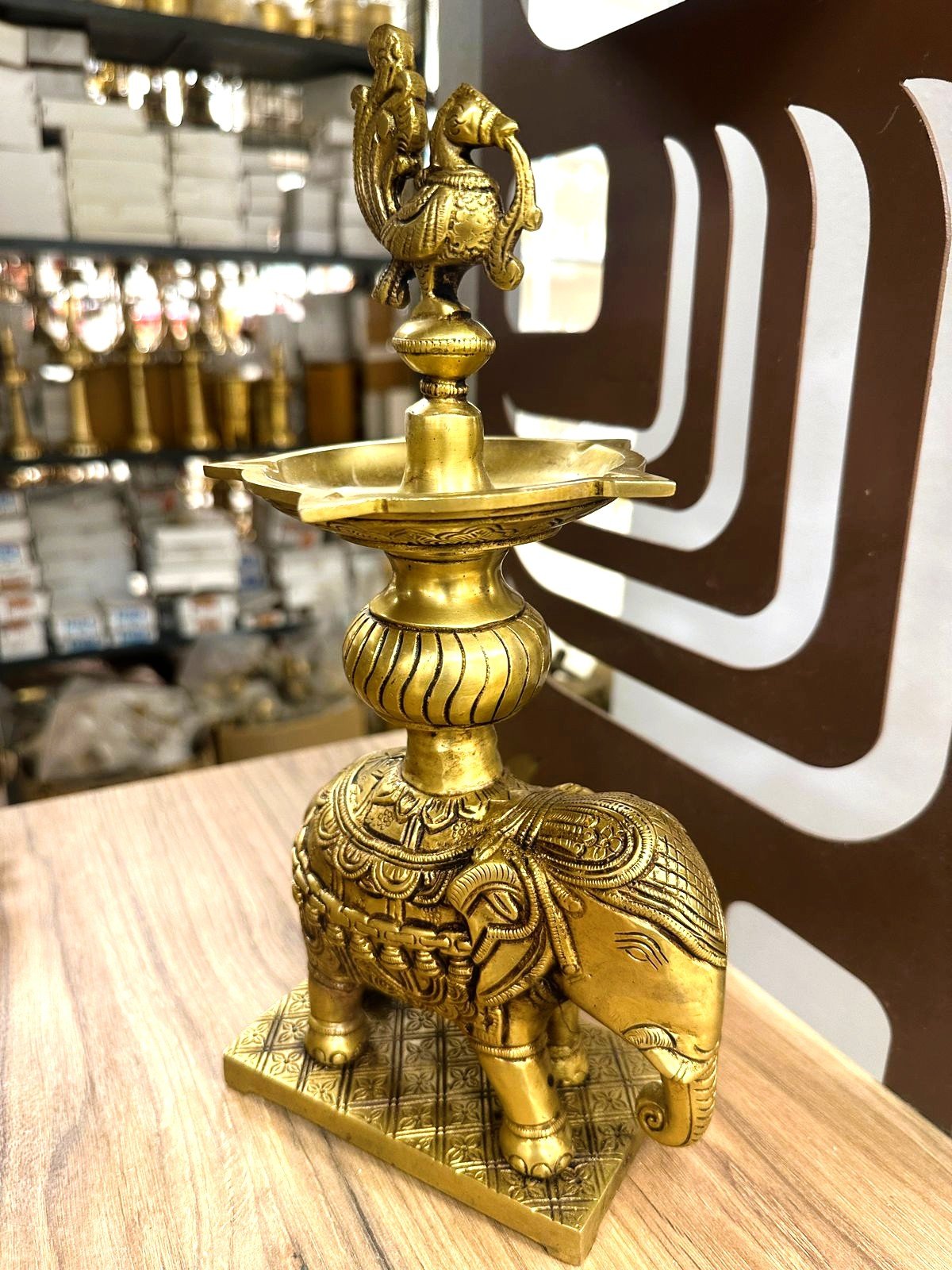 Solid Brass Panchmukhi Deepam with Elephant – Handcrafted Brass Diya Holder | Mannar Craft Traditional Home Decor & Gift