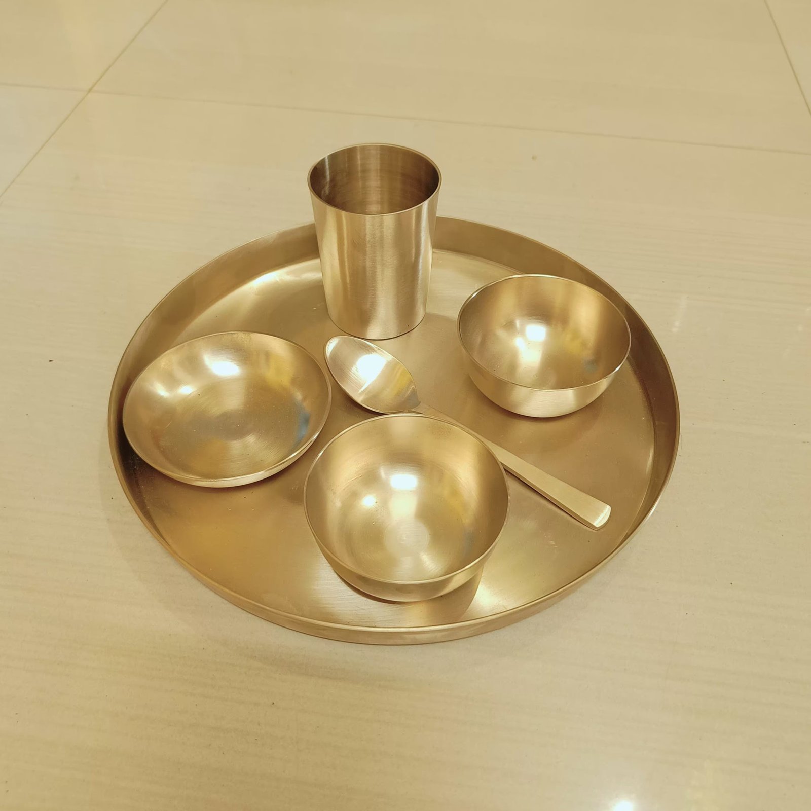 Bronze kansa Exquisite Thali Set | 6 Pcs Matte Finished kansa Dinner Set | Traditional Indian Bronze Dinnerware