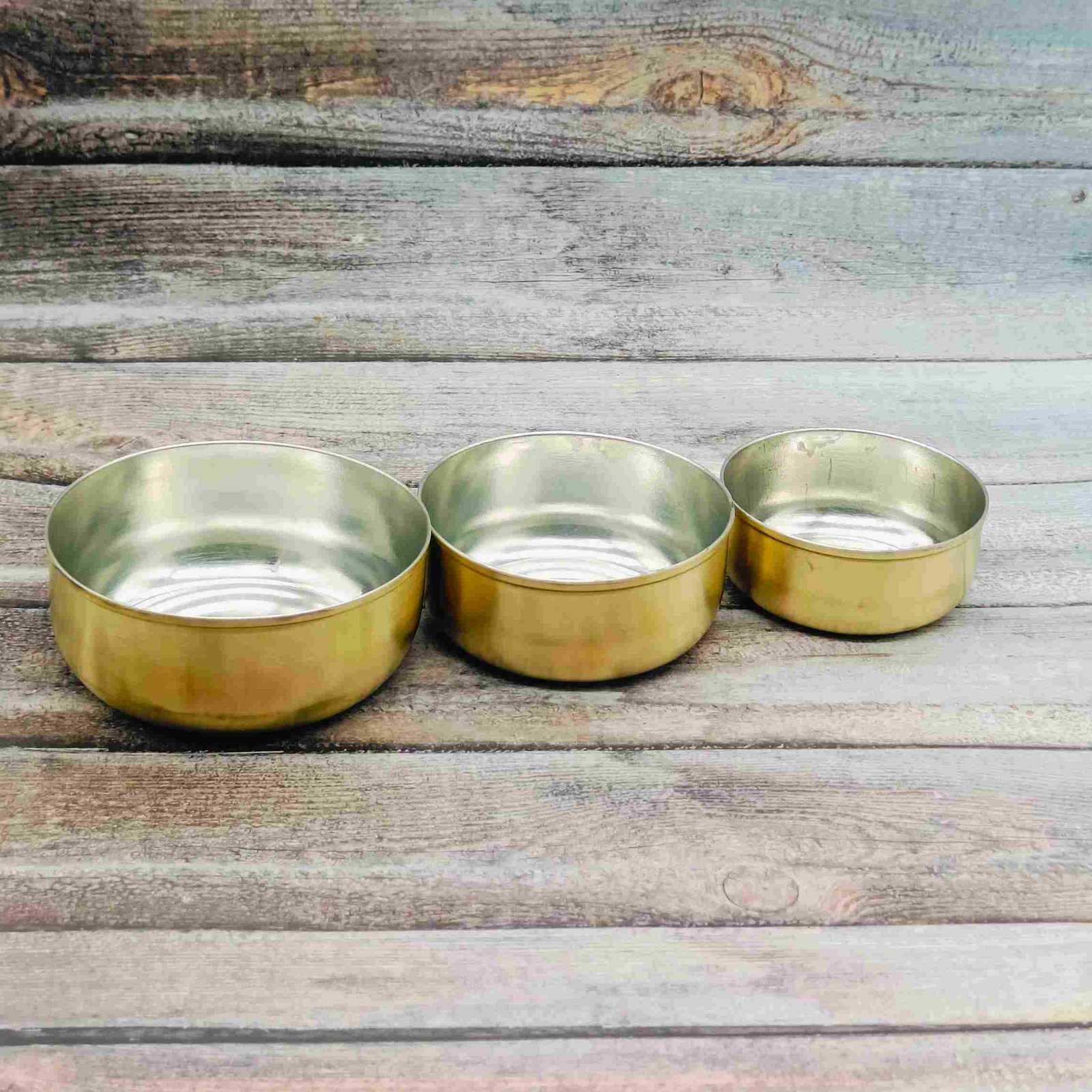 Brass Flat Base Serving Bowl with Tin Coating - Set of  3 | Traditional & Durable Kitchenware