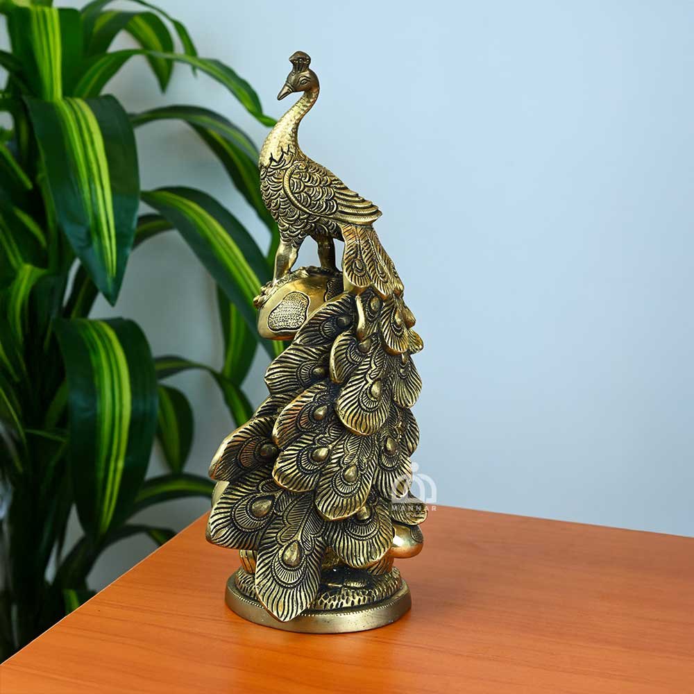 Brass Peacock Statue – Handcrafted Decorative Figurine for Home Decor, Pooja Room & Gifting | Heavy Solid Brass Peacock Statue