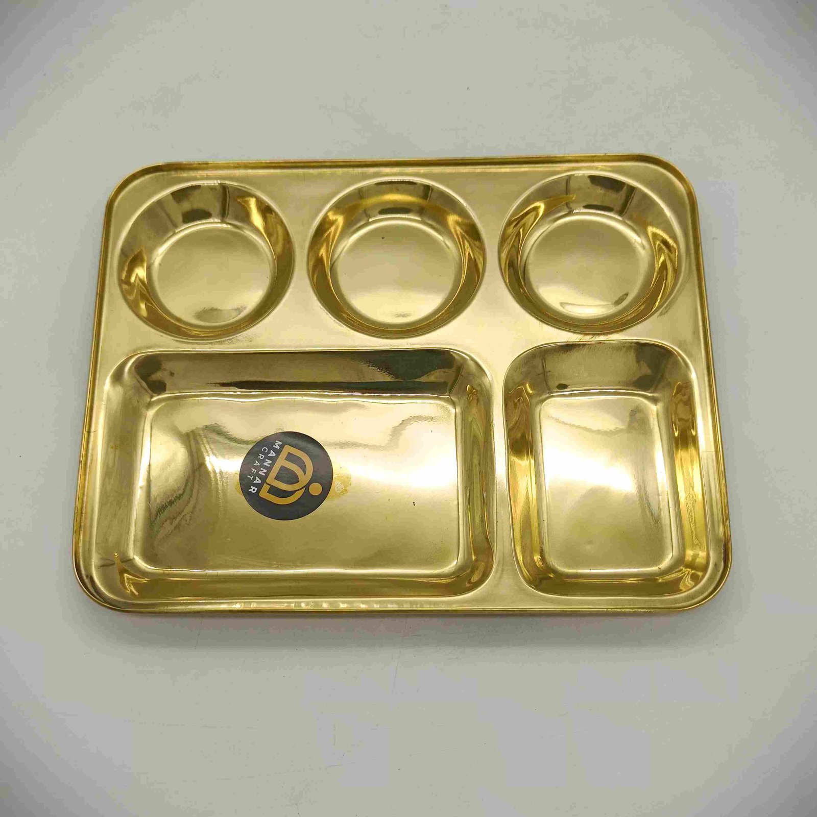 Polished Brass Dinner Plate/Thali with Extra Deep Round Compartments | Traditional Brass Serving Tray