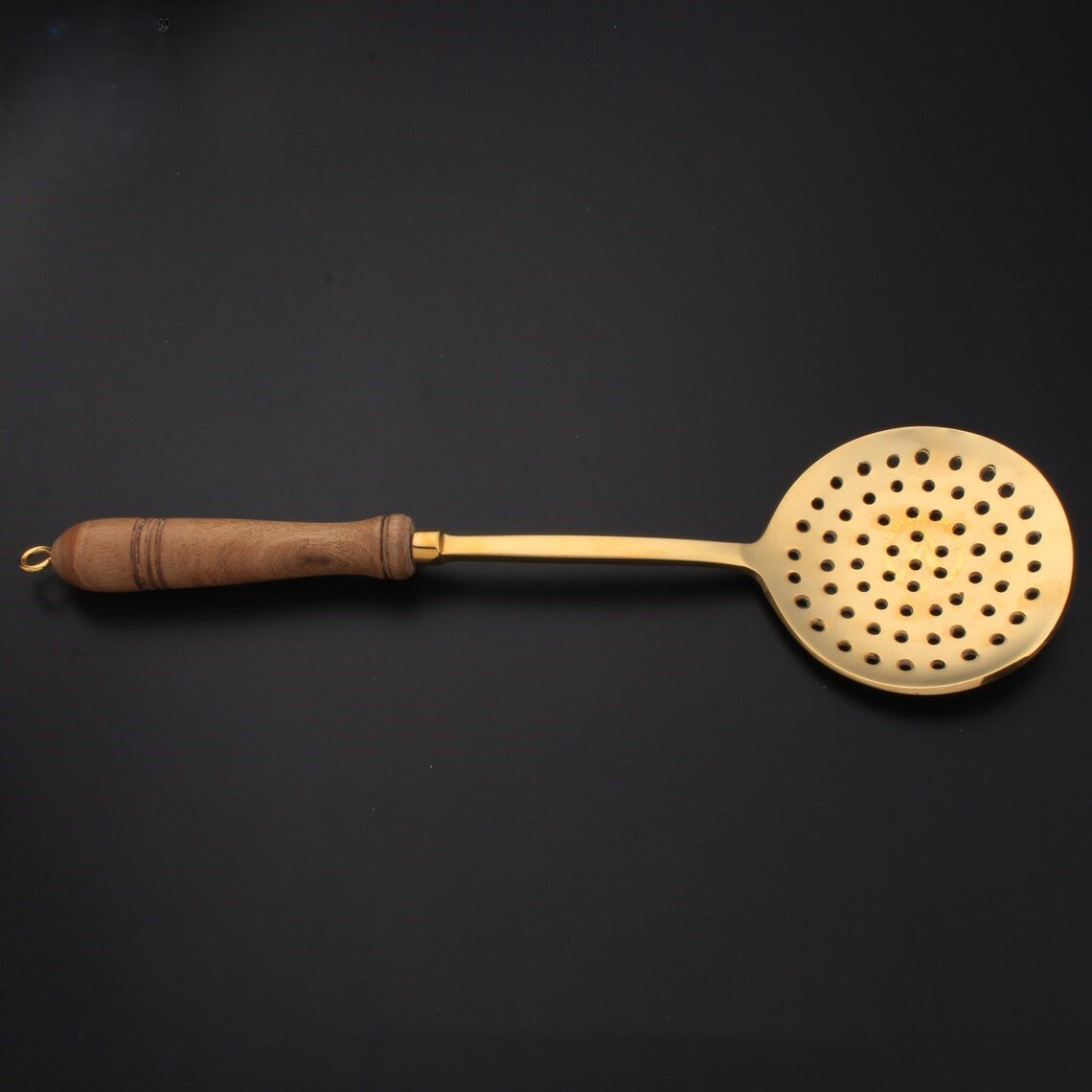 Brass Cooking Ladle with Wooden Handle – Antique Frying Ladle and Serving Spoon for Kitchen