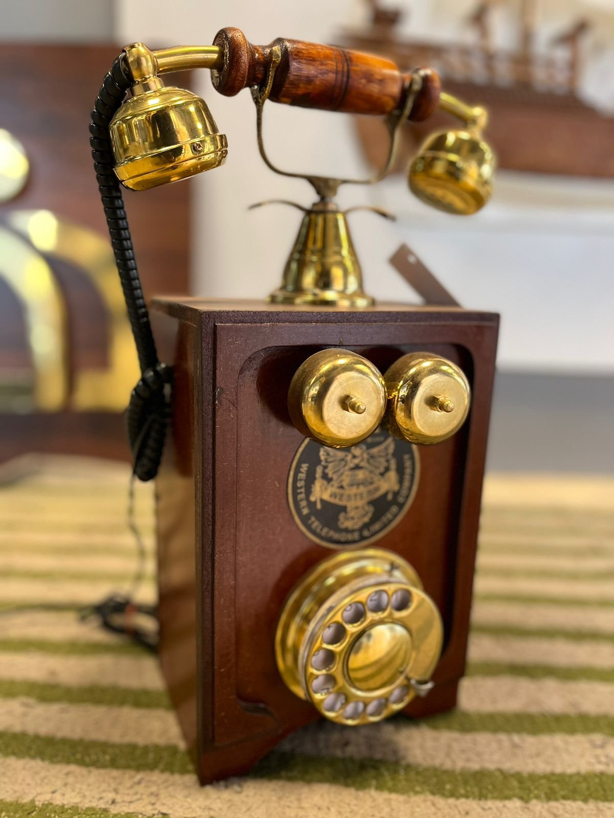 Vintage Brass And Wood Telephone M01