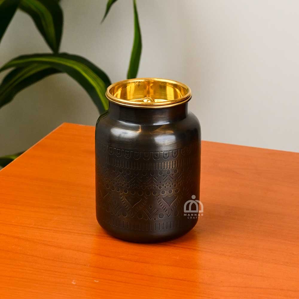Brass Milk Can Antique (Barni) with Lid – Handcrafted Brass Storage Pot | Traditional Vintage Brass Container for Kitchen & Home Decor - 13.5 cm 