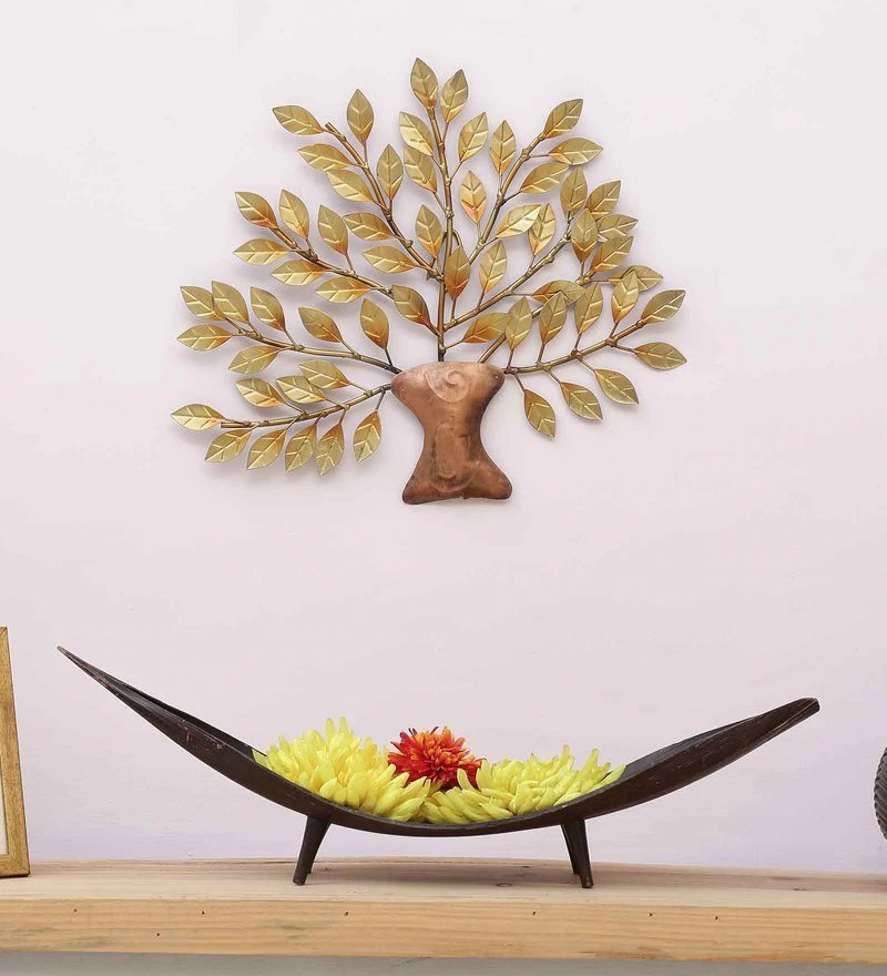 Gold-finished iron tree wall art