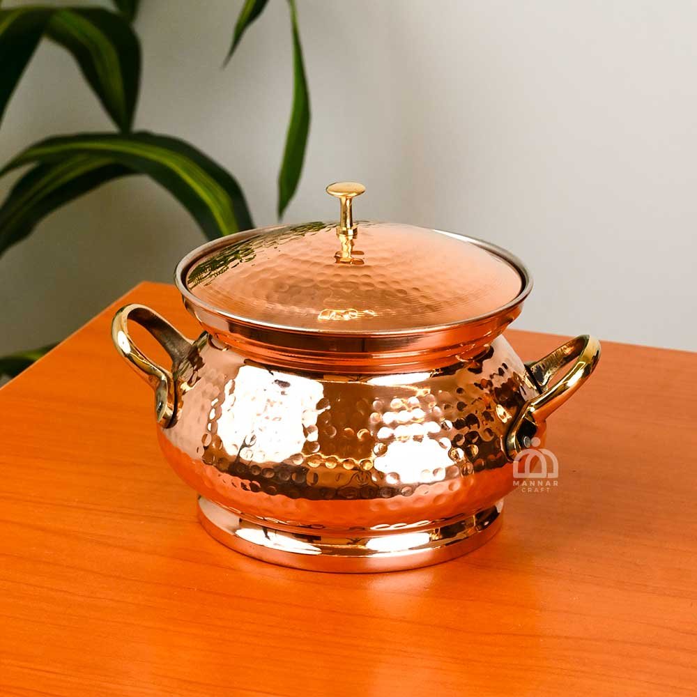  Premium Copper Serving Handi with Lid – Traditional Copper - Tin Coated| Elegant Table Serveware for Curry, Biryani & Gravy  – 750 ml