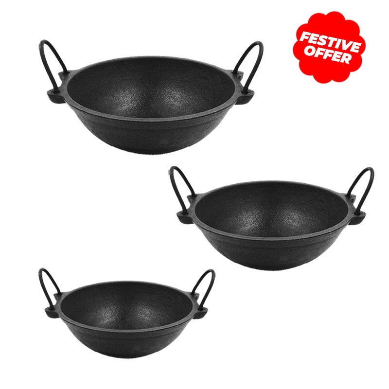 Premium Cast Iron Kadai- 8 Inch, 10 inch , 12 Inch combo