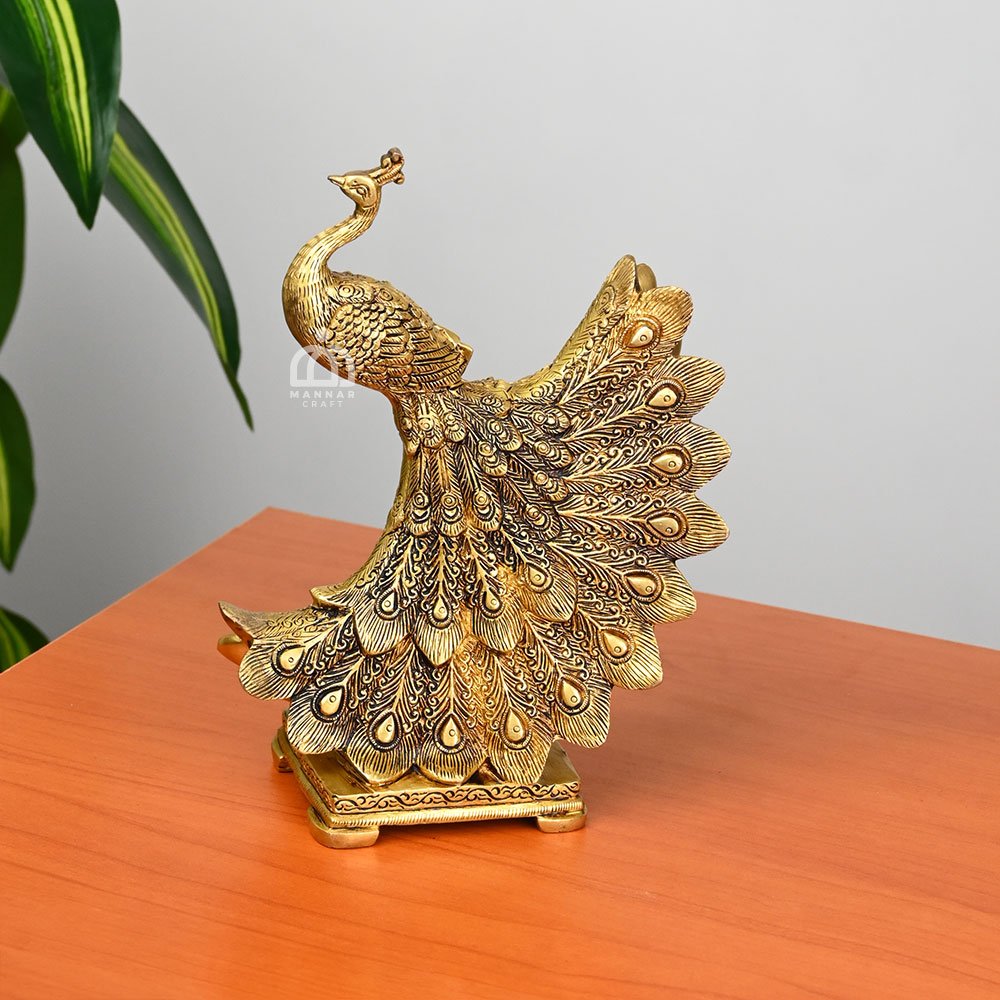 Brass Peacock Statue – Handcrafted Decorative Showpiece for Home Decor, Pooja Room & Vastu - Model 2
