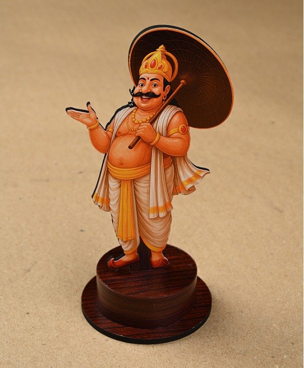 Mahabali Wooden Figurine with Stand – Handcrafted Kerala Onam Festival Showpiece | Traditional Wooden Decor & Gifting by Mannar Craft
