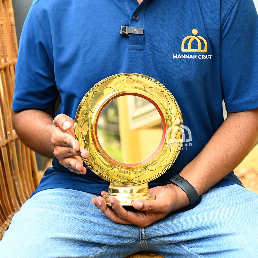 Authentic Round Model Aranmula Kannadi with Fixed Stand – 5.5 Inch Mirror
