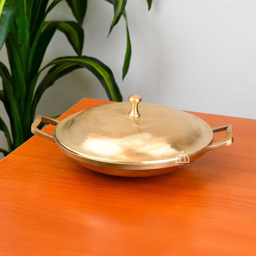 Traditional Bronze Appachatty Fry Pan with Lid – 9.5 Inch | Healthy Cookware