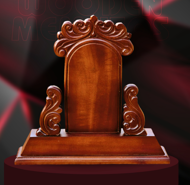 Premium Mahogany Wood Memento – 31 cm Handcrafted Wooden Trophy for Awards, Gifts & Home Decor | Elegant Souvenir by Mannar Craft