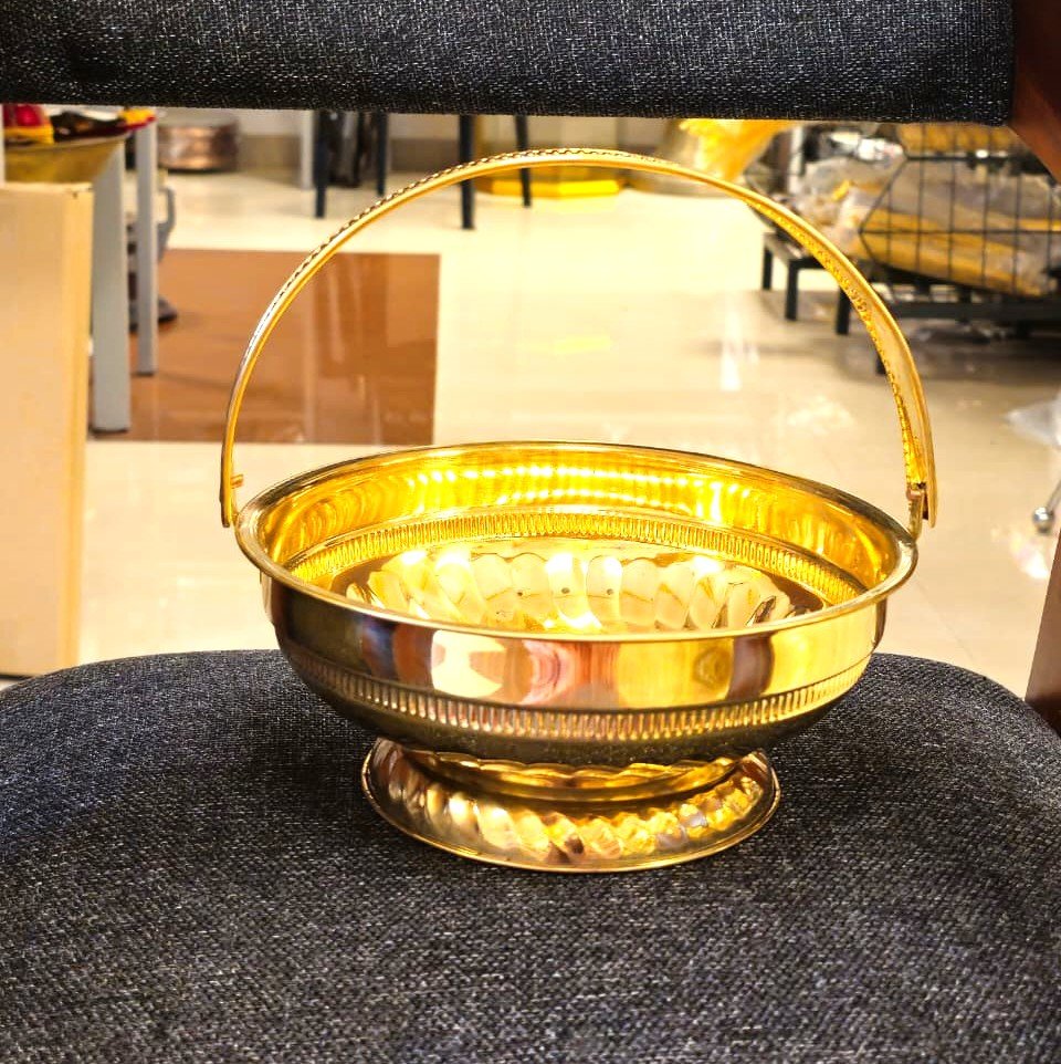 Traditional Brass Flower Basket | Handcrafted Brass Pooja Basket for Flowers, Temple & Home Decor