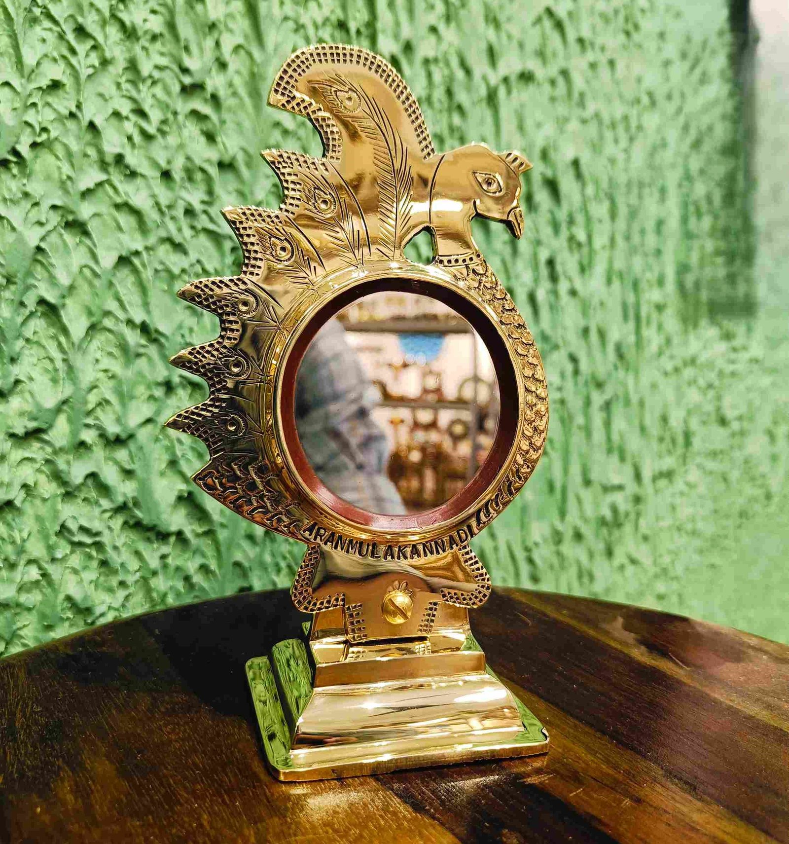 Aranmula Kannadi Tabletop Mount Metal Mirror (2.5 inch) - Elegant Peacock Model