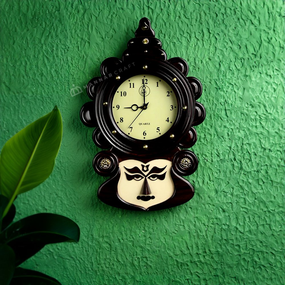 Wooden Wall Clock - Artistic Kathakali Face - Rose Wood - BIG - size