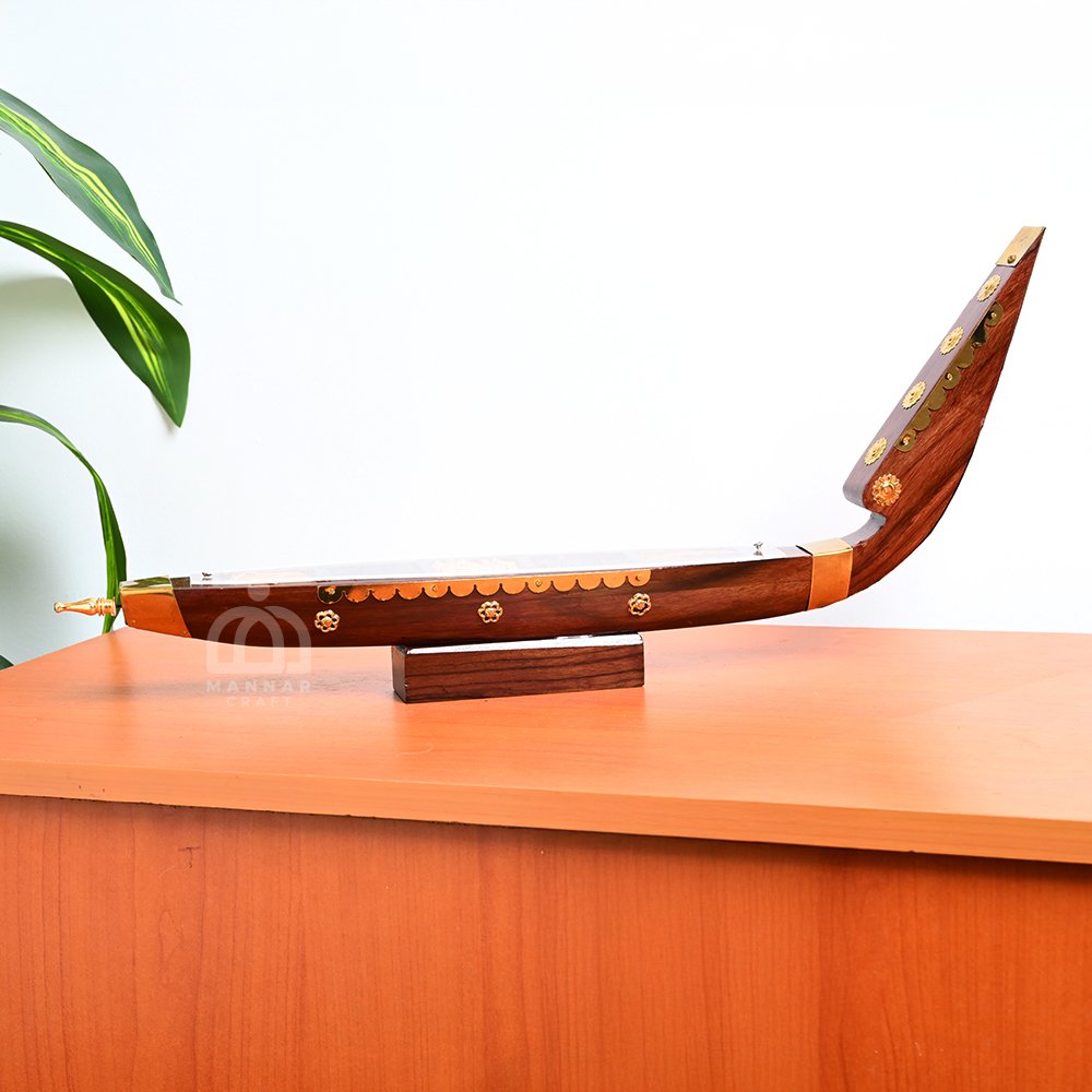 Handcrafted Wooden Chundan Vallam with Stand & Original Spices – 53cm Kerala Traditional Decor Piece for Home & Gifting | Mannar Craft