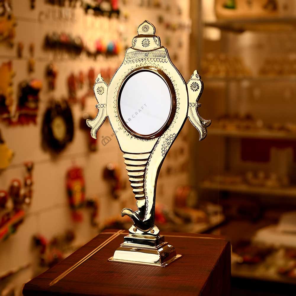 Aranmula Kannadi Shank Model with Peedom - Big Size - Metal Mirror - 5 Inch Mirror Size