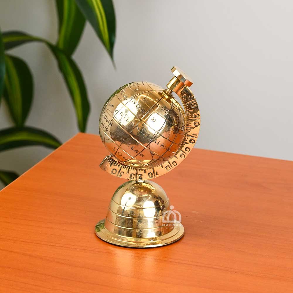 Brass Decorative Globe for Home, Living Room, School, College, Office Table Decor | Showpiece & Gift - Small