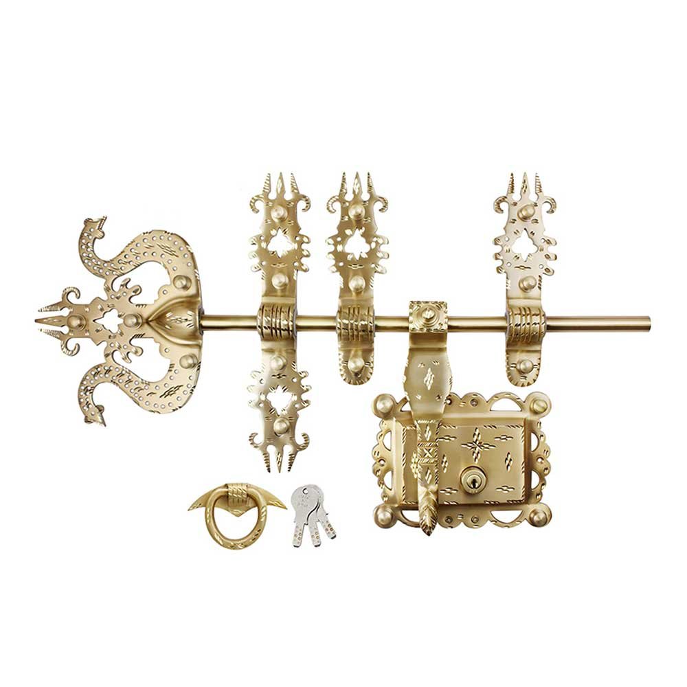 Manichitratazhu Aldrop shoolam Head with Brass Matte Finish 16 mm Thick and 12-inch Wide Rod (Gold)