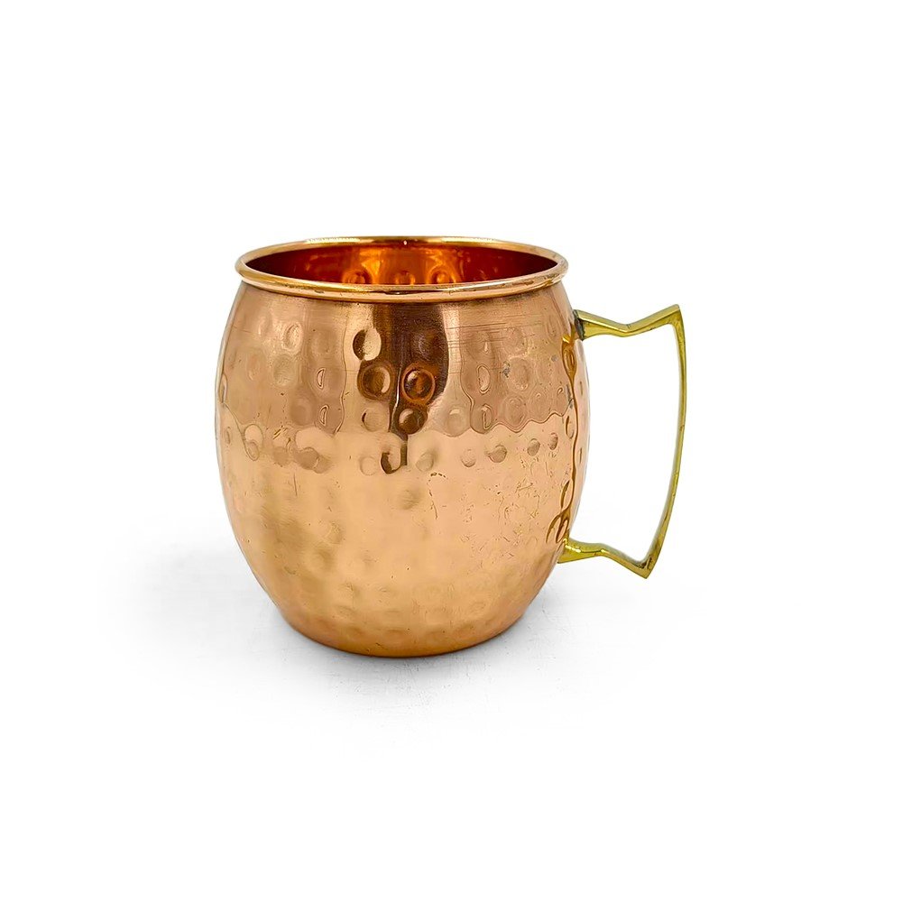 Premium Quality Copper Coffee Mug with Hammered Design and Brass Handle