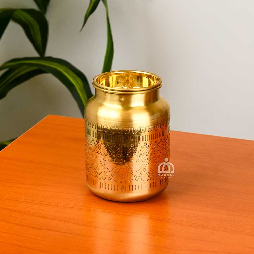 Brass Milk Can (Barni) – 13.5 cm Handcrafted Brass Storage Pot with Lid |Traditional Design