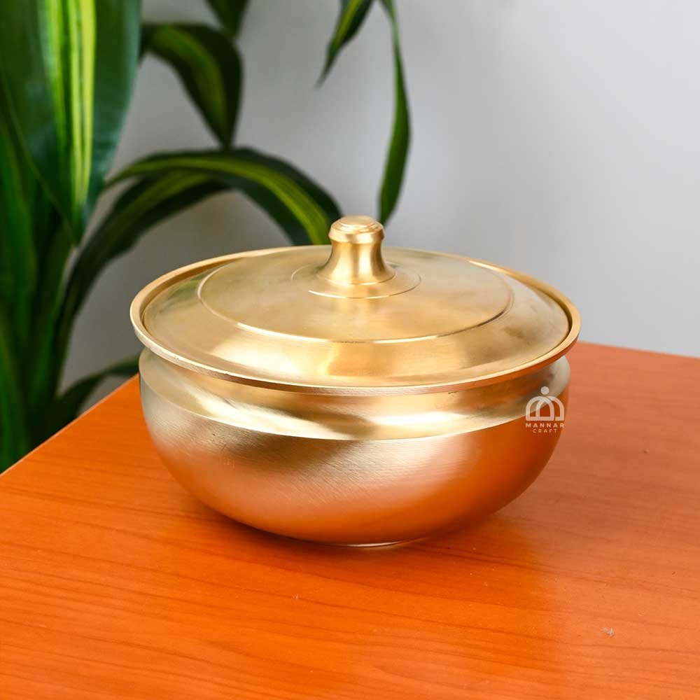 Bronze Pana with Lid – Food Grade Bronze Cookware Topes | Charivam Serving Pot - 6.5 inch