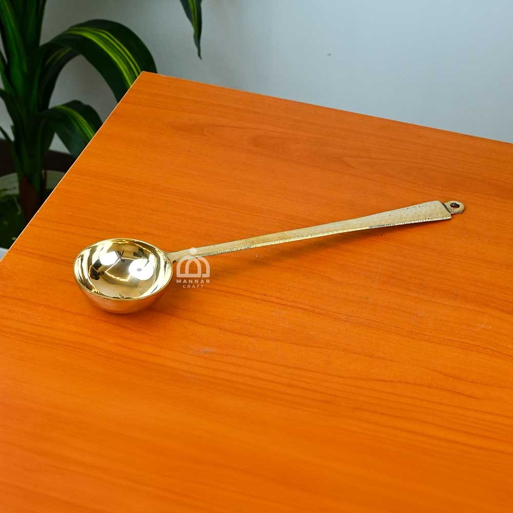 Hand-Hammered Brass Ladle – Premium Brass Cookware for Cooking & Serving (Kuli Karandi, Gold Finish)  – 14 Inch 