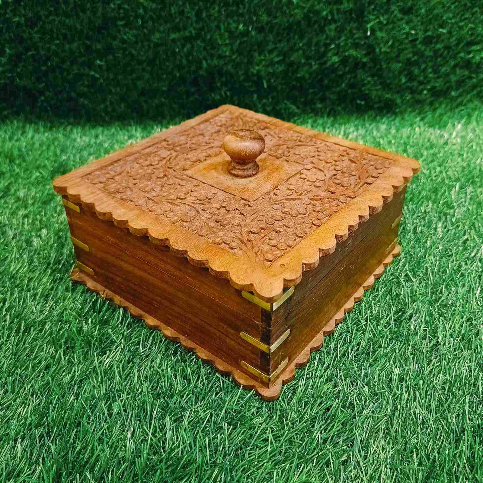 Handmade Wooden Spice Box for Spices & Dry Fruits | Multipurpose Organizer with Lid