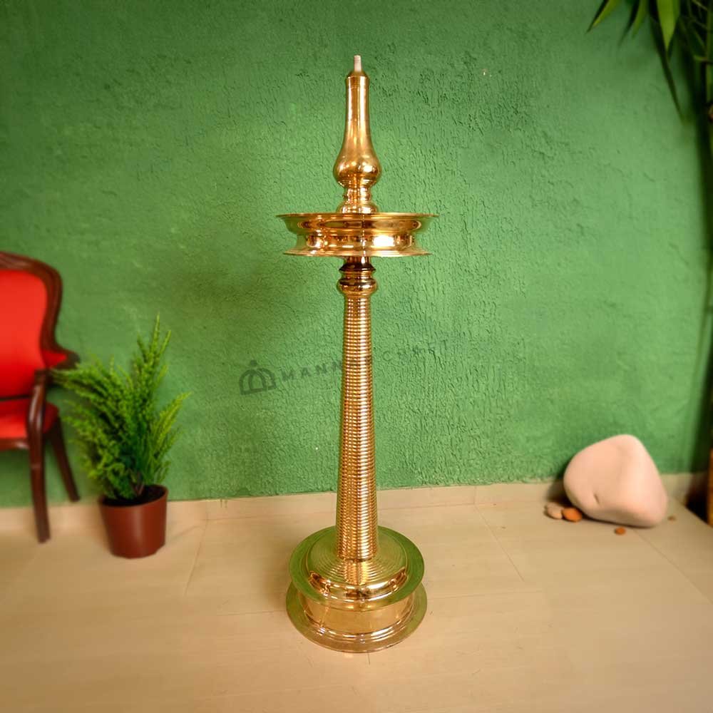 Authentic Kerala Brass Nilavilakku Lamp - 64 Inch, 54 Kg - Perfect for Decor, Gifting & Ceremonies