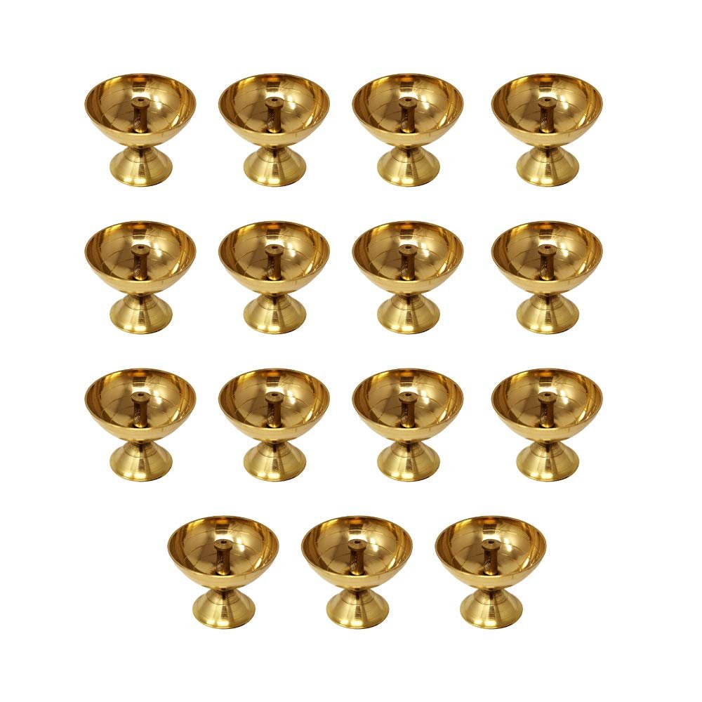 Pyali Brass Akhand Diya (Set of 15) | Akhand Jyoti Oil Lamps | Decorative Brass Table Diya for Puja & Home Decor, Diameter 4 cm
