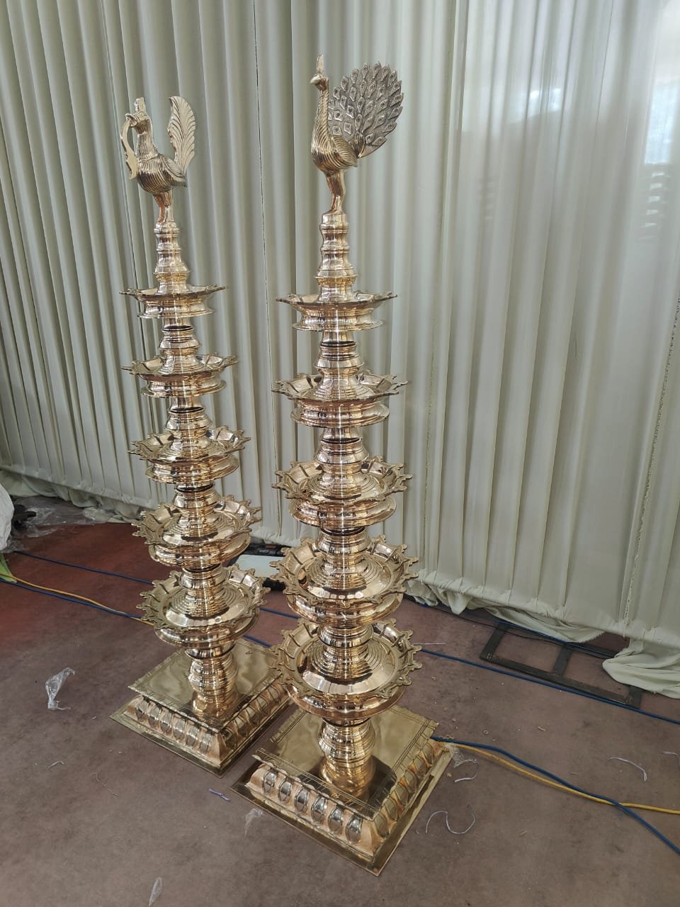 Handmade Brass Stambha Vilakku - 5 Feet Multi-Layer Brass Lamp for Home Decor & Temple