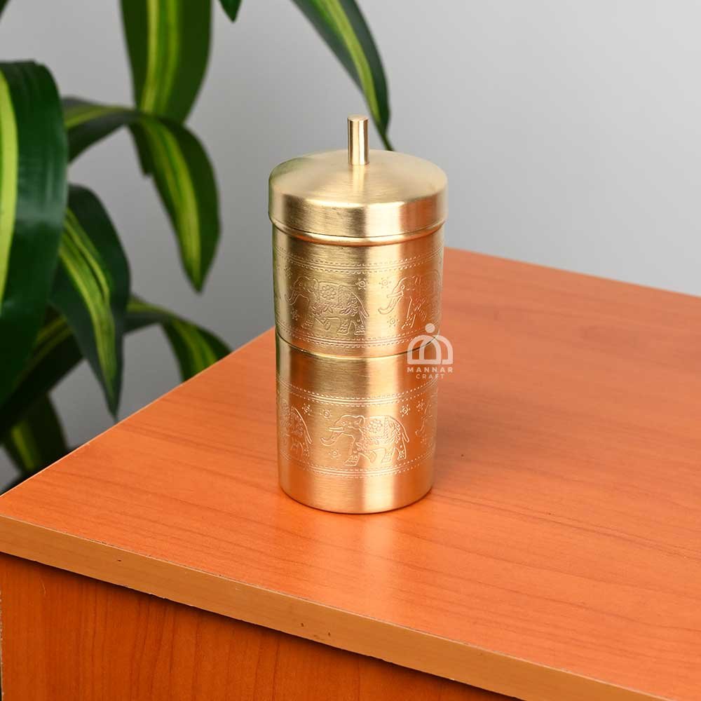Elephant Design Brass Coffee Filter | Traditional South Indian Coffee Maker by Mannar Craft - 4 Cup